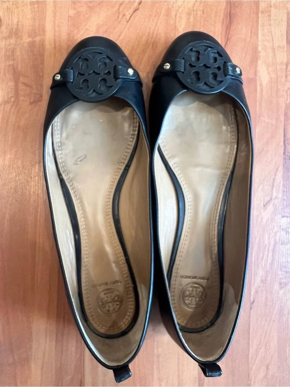 Tory Burch Mini Miller Black Leather Logo Ballet Flats Shoes Size 11